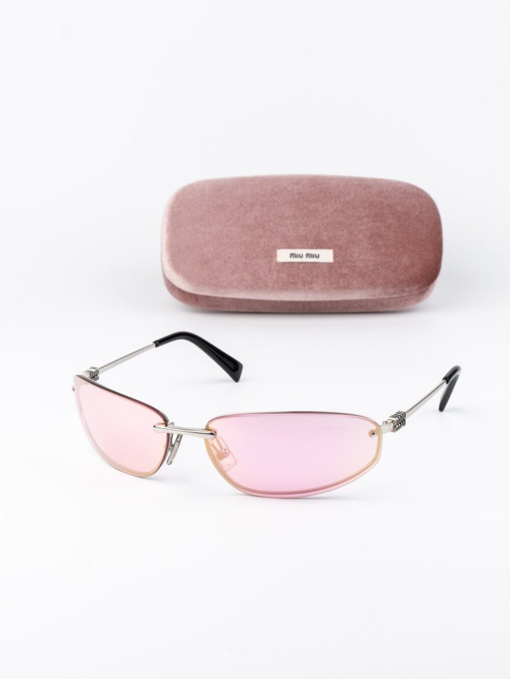 Miu Miu Women Sunglasses Silver Pink Wraparound MUA50S 1BC70J NEW AUTHENTIC